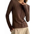 thumbnail image 1 of Seamless Women'S Long Sleeve Crop Yoga Top - High Stretch, Ideal for Gym & Yoga Brown L, 1 of 9