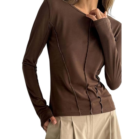 Seamless Women'S Long Sleeve Crop Yoga Top - High Stretch, Ideal for Gym & Yoga Brown XXL