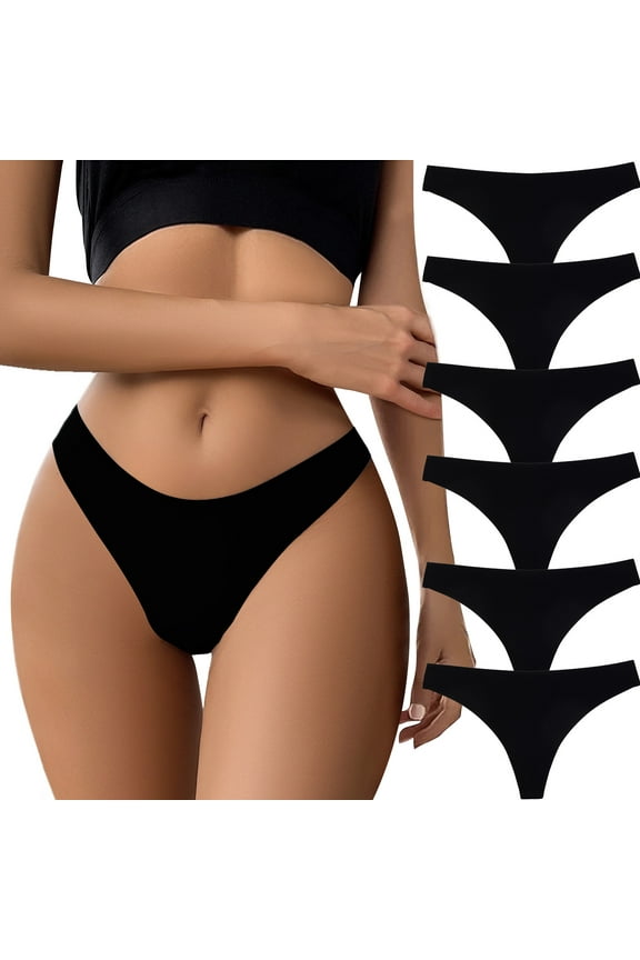 Seamless Women Underwear Thongs,No Show Ladies Thong,No Line Breathable Soft Solid Panties Undies for Women 6-Pack