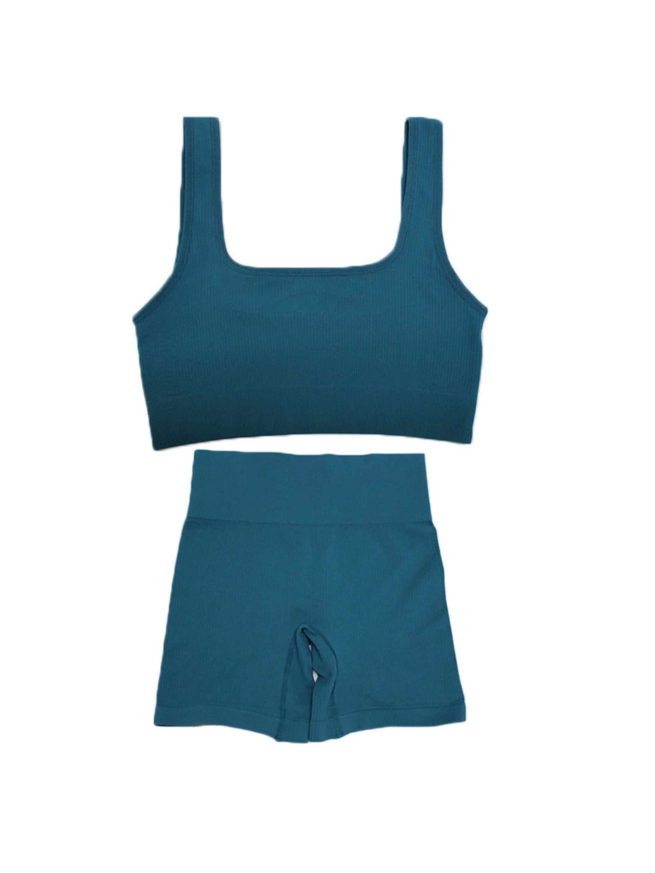 Seamless Workout Sets for Women Ribbed Sport Bra High Waist Running Shorts Gym 2 Piece Yoga Sets