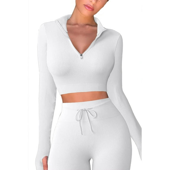 Seamless Workout Sets for Women 2 Piece High Waist Running Shorts and Long Sleeve Crop Tops Gym Yoga Sets Sweatsuit Ladies Clothes