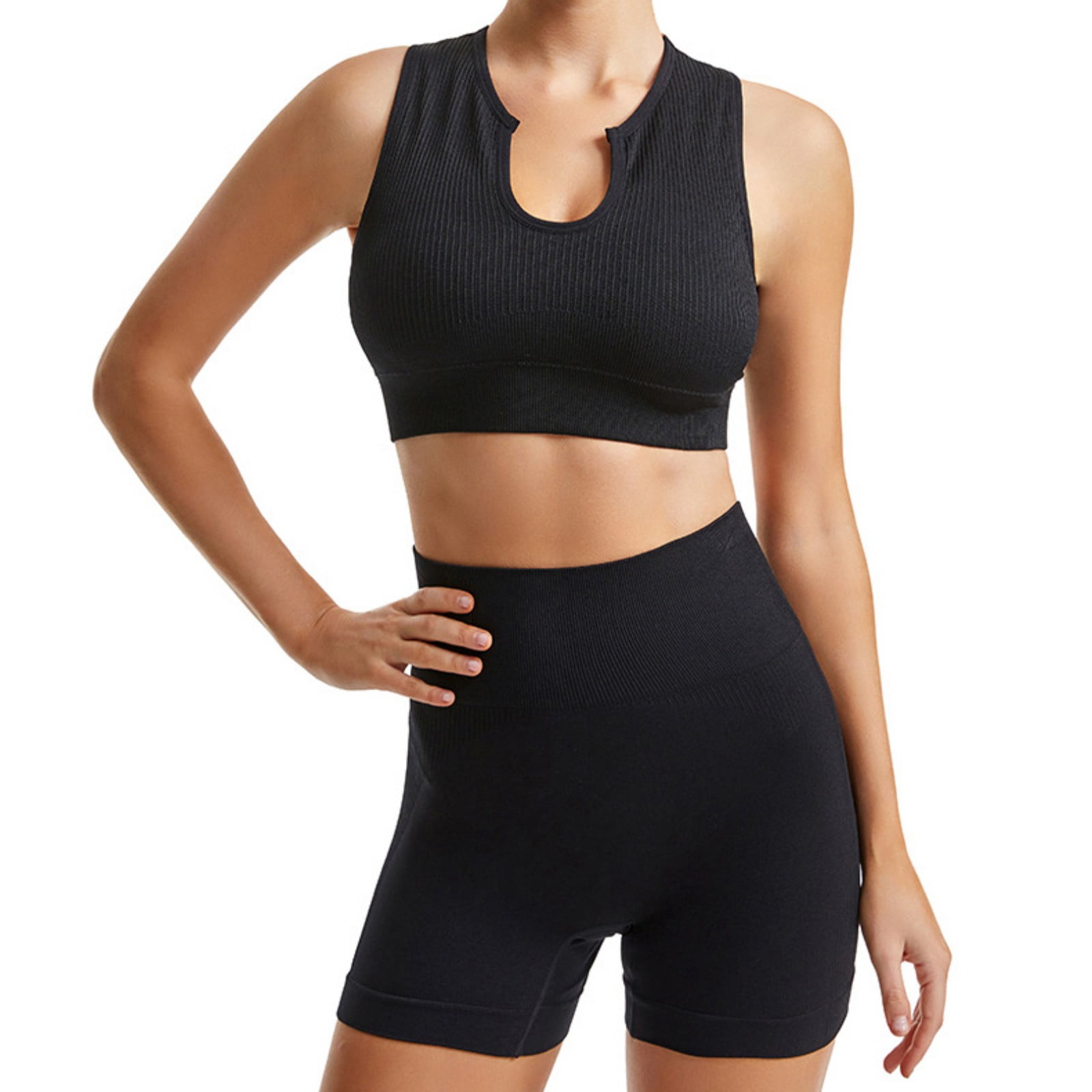 Seamless Workout Sets for Women Ribbed Sport Bra High Waist Running