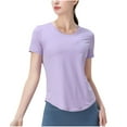 thumbnail image 1 of Seamless Workout Shirts for Women Short Sleeve Yoga Tops Sports Running Shirt Breathable Athletic Top Purple L, 1 of 7