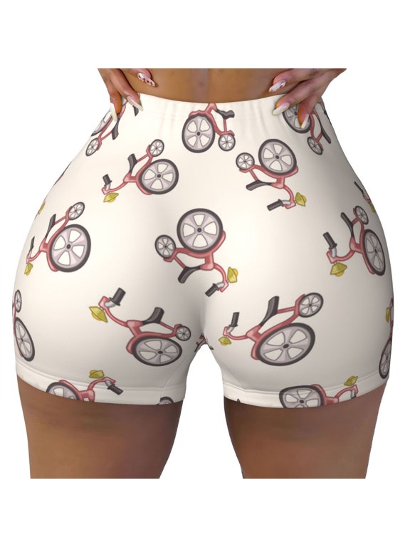 Seamless Workout Shorts Women - Abstract Bike Pattern Biker Gym Running Yoga Spandex Shorts for Women