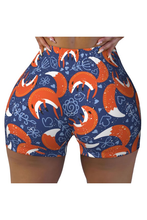 Seamless Workout Shorts Women - Abstract Fox Biker Gym Running Yoga Spandex Shorts for Women