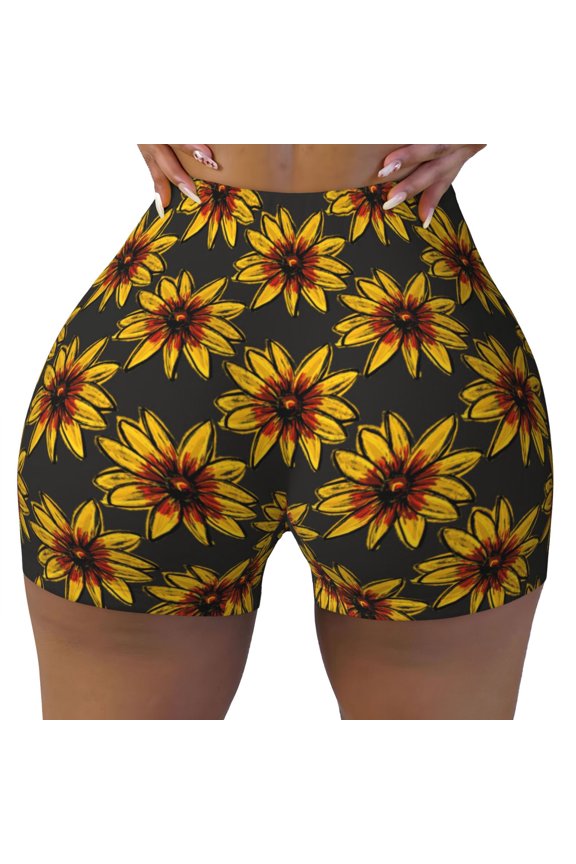 Seamless Workout Shorts Women - Beautiful Sunflower Biker Gym Running Yoga Spandex Shorts for Women