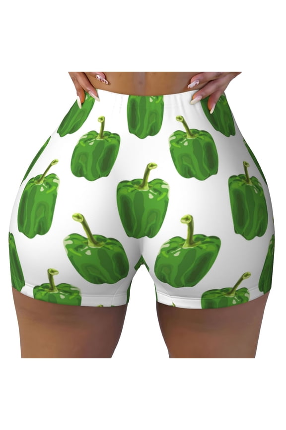 Seamless Workout Shorts Women - Bell Pepper Pattern cute Biker Gym Running Yoga Spandex Shorts for Women
