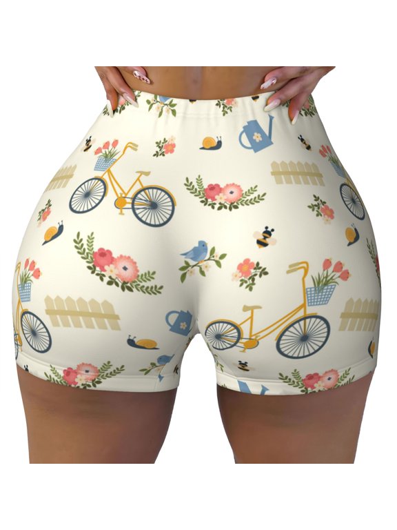 Seamless Workout Shorts Women - Bike Pattern Farmhouse Biker Gym Running Yoga Spandex Shorts for Women