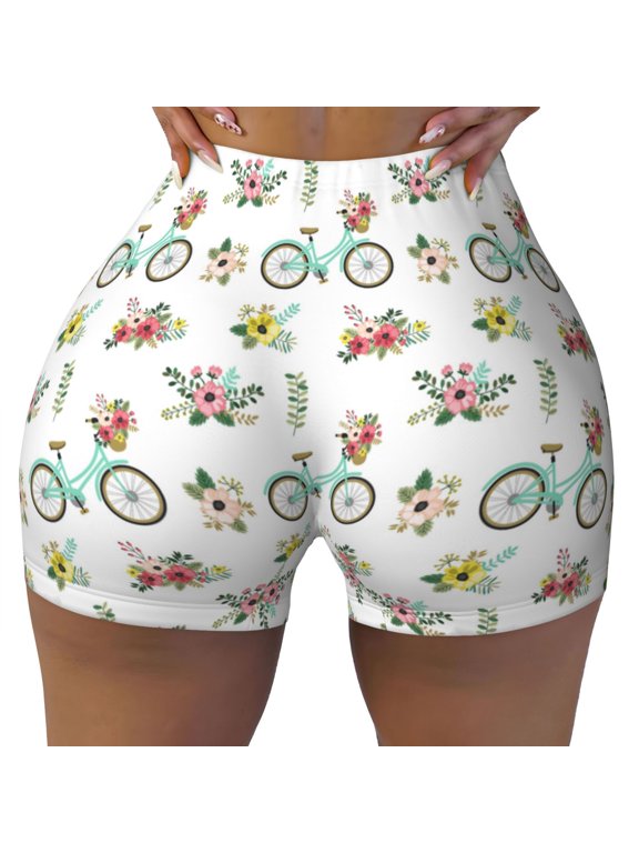 Seamless Workout Shorts Women - Bike Pattern flower Biker Gym Running Yoga Spandex Shorts for Women