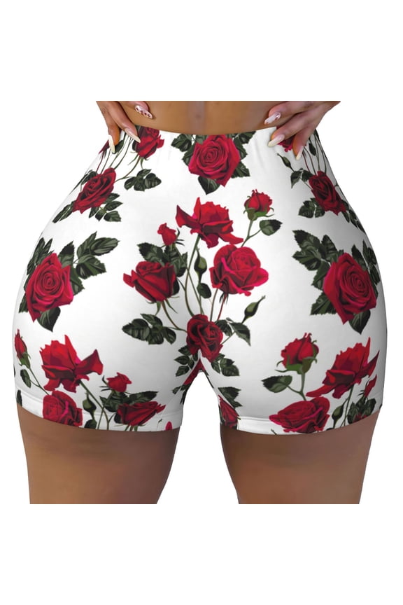 Seamless Workout Shorts Women - Bloom Rose Flowers Biker Gym Running Yoga Spandex Shorts for Women