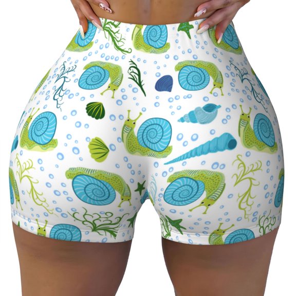Seamless Workout Shorts Women - Blue Green Slug Shells Biker Gym Running Yoga Spandex Shorts for Women