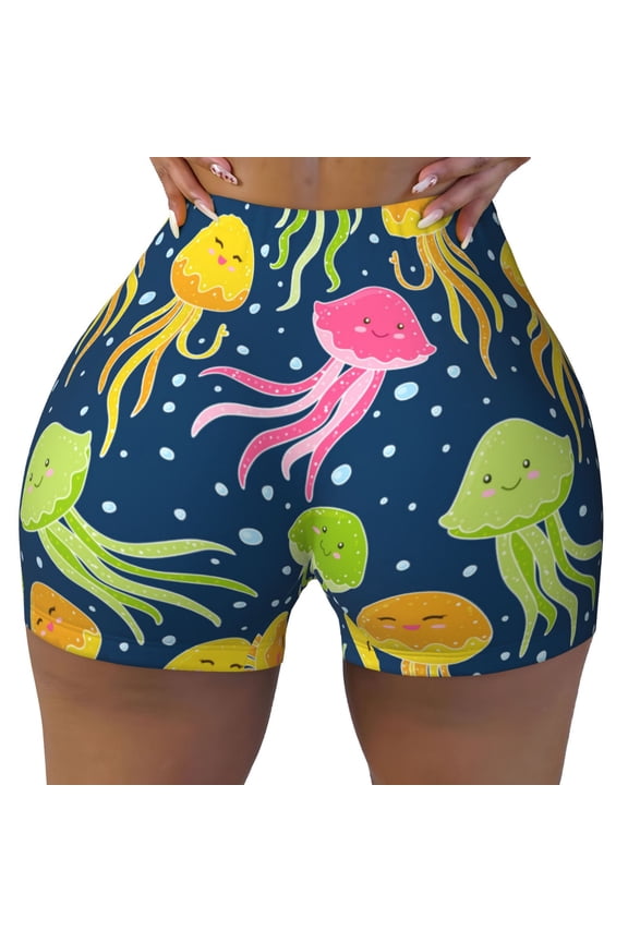 Seamless Workout Shorts Women - Bubble Jellies Biker Gym Running Yoga Spandex Shorts for Women