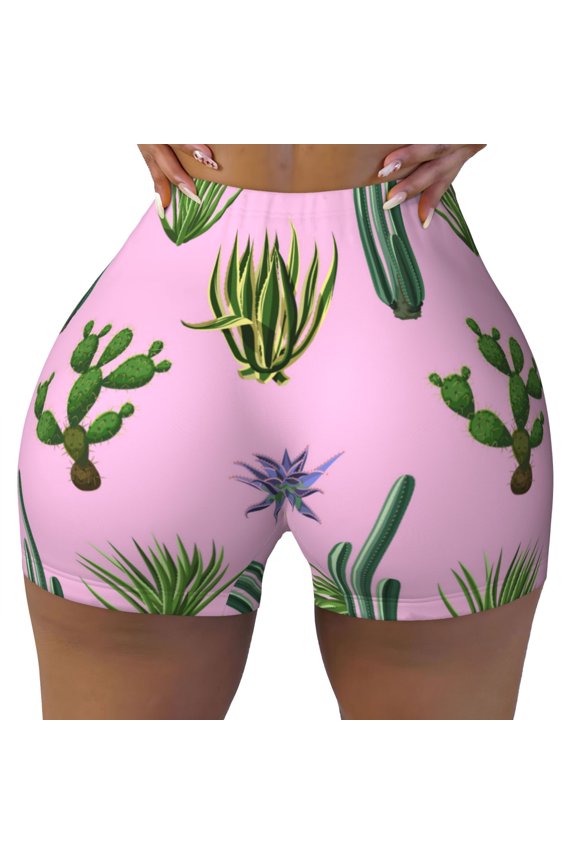 Seamless Workout Shorts Women - Cactus aloe vera Biker Gym Running Yoga Spandex Shorts for Women
