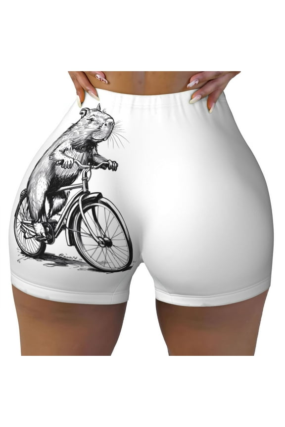 Seamless Workout Shorts Women - Capybara Riding Bicycle Biker Gym Running Yoga Spandex Shorts for Women