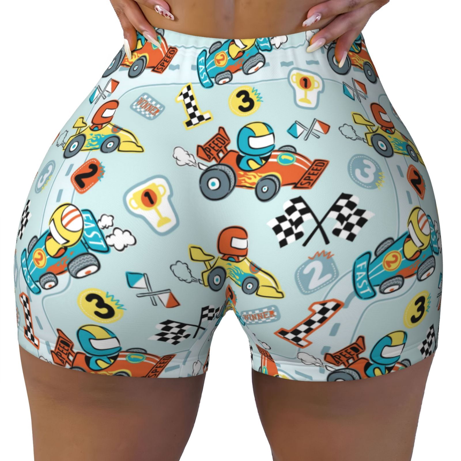 Seamless Workout Shorts Women - Cartoon Car Racing Biker Gym Running ...