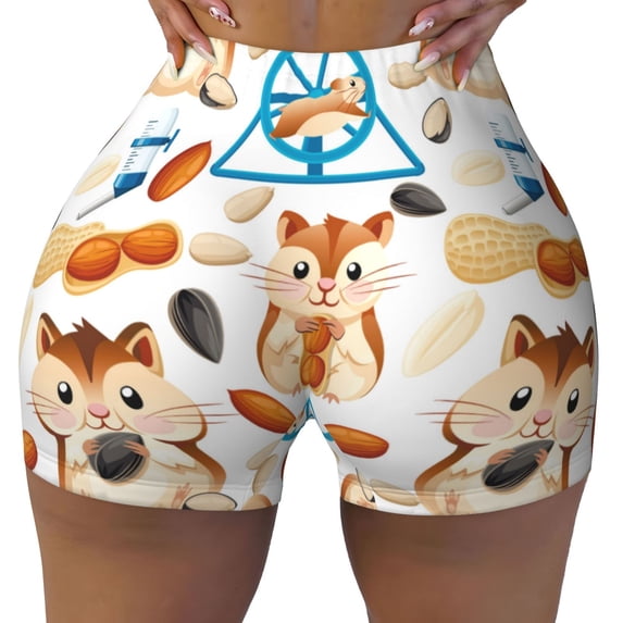 Seamless Workout Shorts Women - Cartoon Cute Hamster Nut Peanut Biker Gym Running Yoga Spandex Shorts for Women