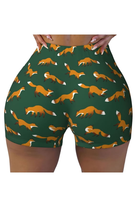 Seamless Workout Shorts Women - Cartoon Fox 1 Biker Gym Running Yoga Spandex Shorts for Women