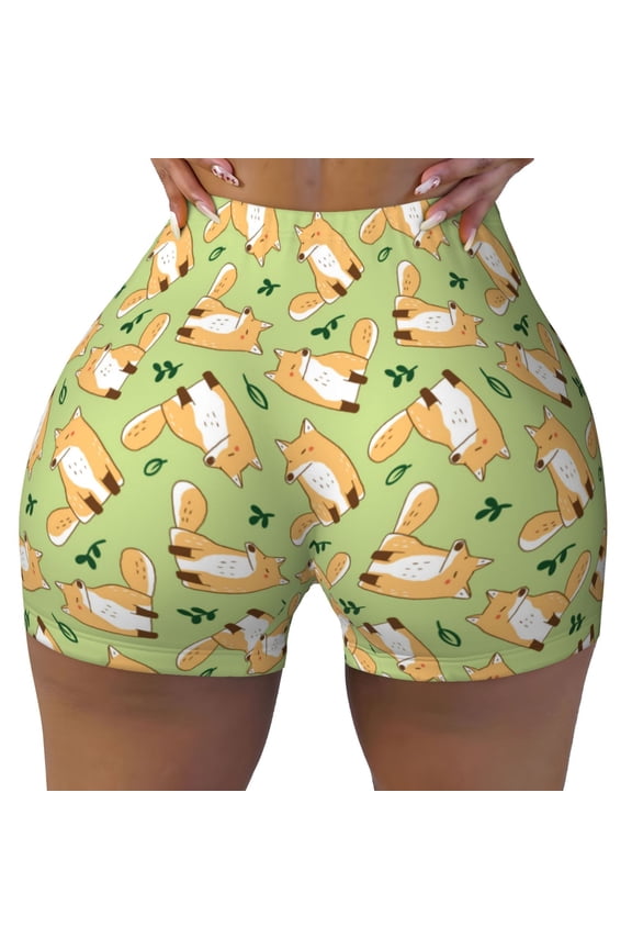 Seamless Workout Shorts Women - Cartoon Fox 2 Biker Gym Running Yoga Spandex Shorts for Women