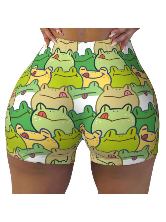 Seamless Workout Shorts Women - Cartoon Frog Biker Gym Running Yoga Spandex Shorts for Women