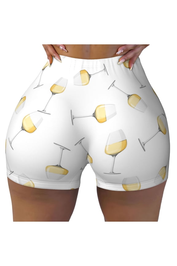 Seamless Workout Shorts Women - Champagne Glass Print Biker Gym Running Yoga Spandex Shorts for Women