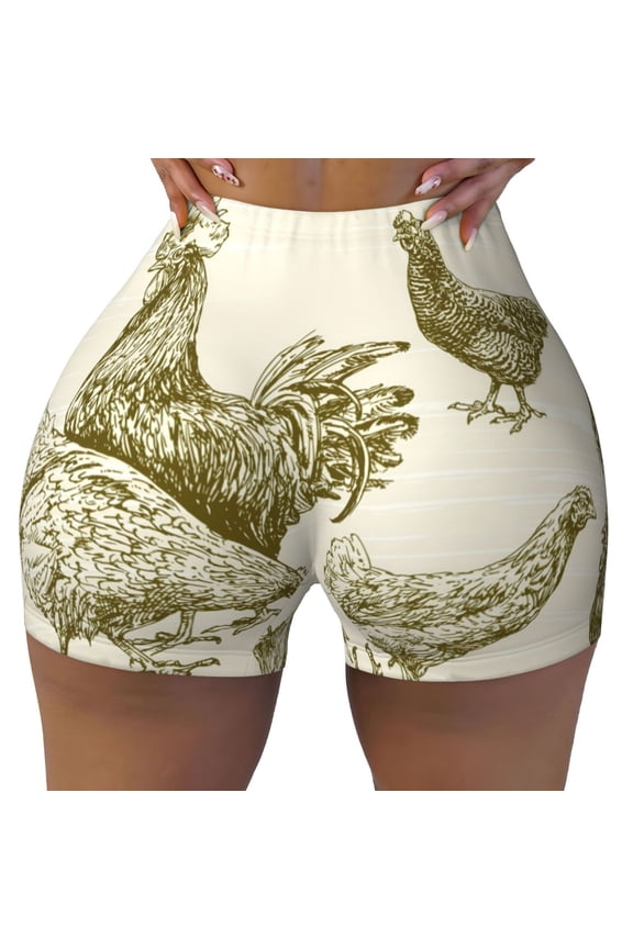 Seamless Workout Shorts Women - Chickens Biker Gym Running Yoga Spandex Shorts for Women