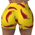 thumbnail image 1 of Seamless Workout Shorts Women - Chili Pepper Print yellow Biker Gym Running Yoga Spandex Shorts for Women, 1 of 7
