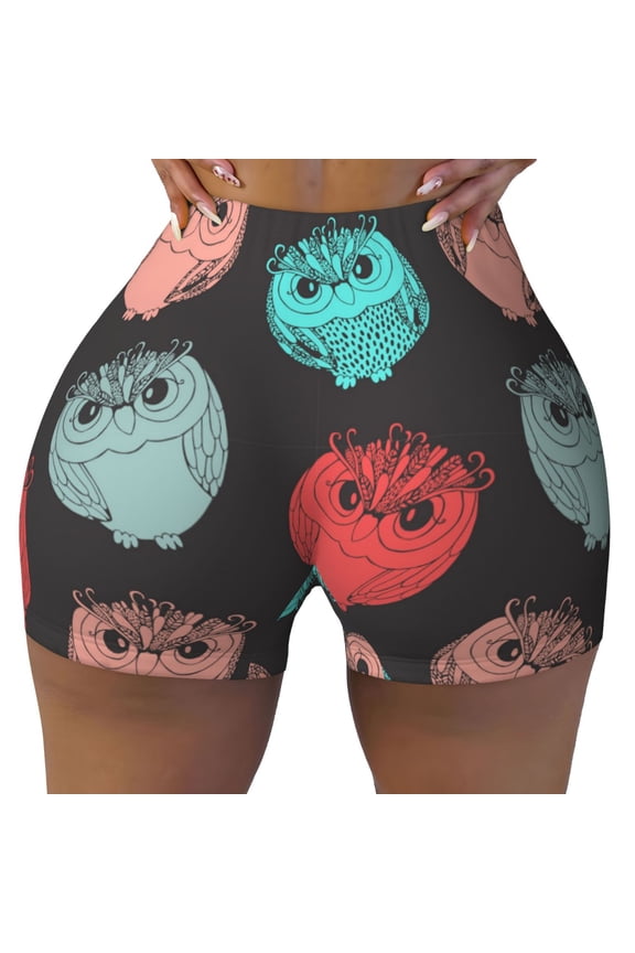 Seamless Workout Shorts Women - Chubby Cute Owls Biker Gym Running Yoga Spandex Shorts for Women