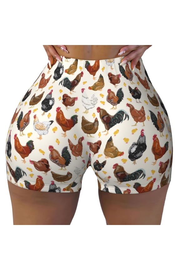 Seamless Workout Shorts Women - Classic Cute Cock Chick Biker Gym Running Yoga Spandex Shorts for Women