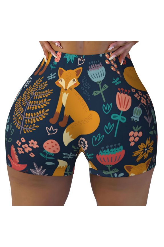 Seamless Workout Shorts Women - Colorful Fox Biker Gym Running Yoga Spandex Shorts for Women