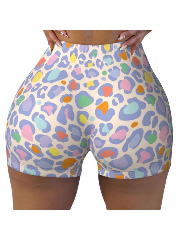 Seamless Workout Shorts Women - Colorful rainbow leopard spot Biker Gym Running Yoga Spandex Shorts for Women