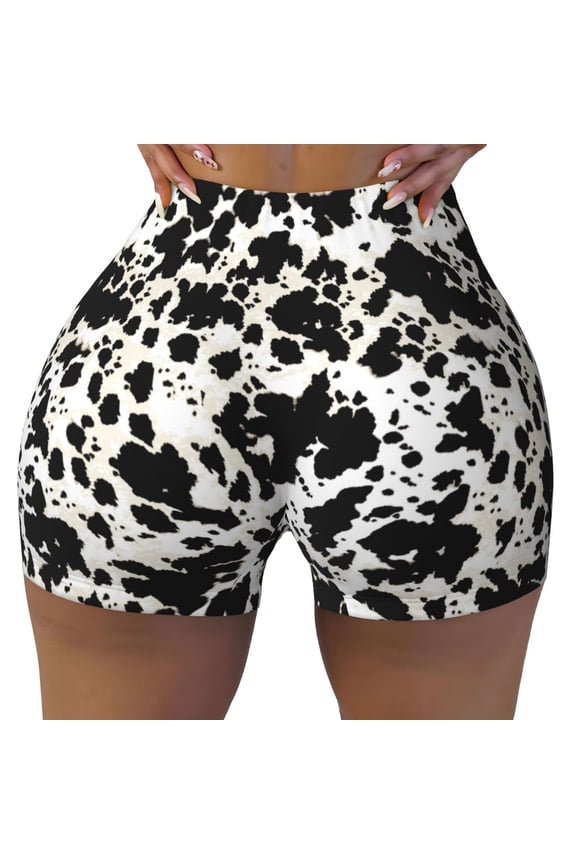 Seamless Workout Shorts Women - Cow Skin 1 Biker Gym Running Yoga Spandex Shorts for Women