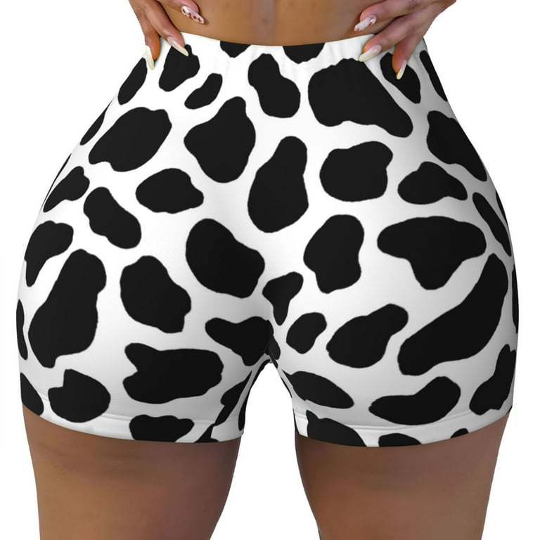 Seamless Workout Shorts Women Cow black white print cute Biker