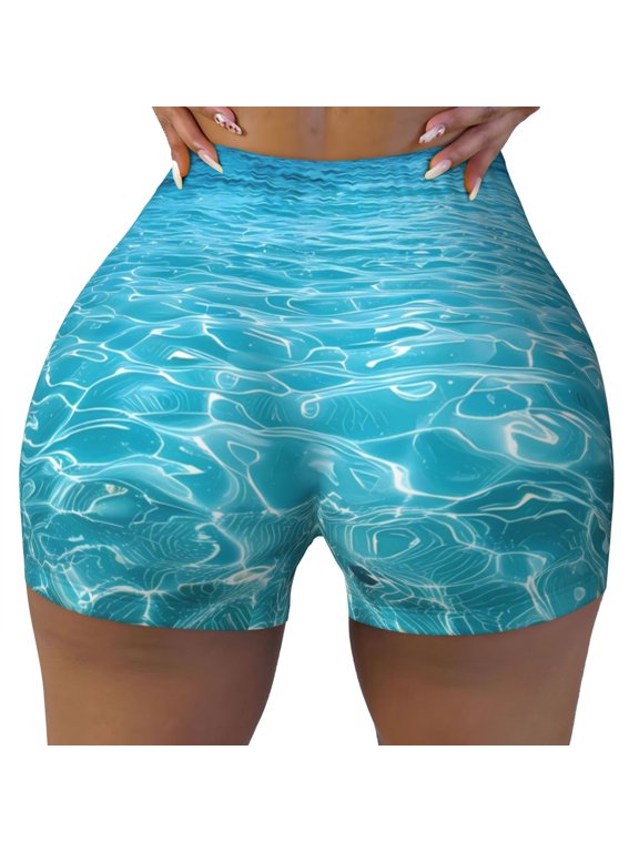 Seamless Workout Shorts Women - Crystal Clear Ocean Waves Biker Gym Running Yoga Spandex Shorts for Women