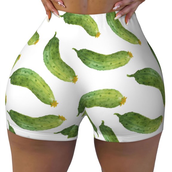 Seamless Workout Shorts Women - Cucumber Pattern Biker Gym Running Yoga Spandex Shorts for Women