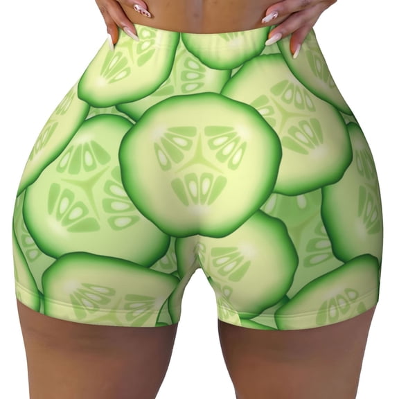 Seamless Workout Shorts Women - Cucumber Pattern funny Biker Gym Running Yoga Spandex Shorts for Women