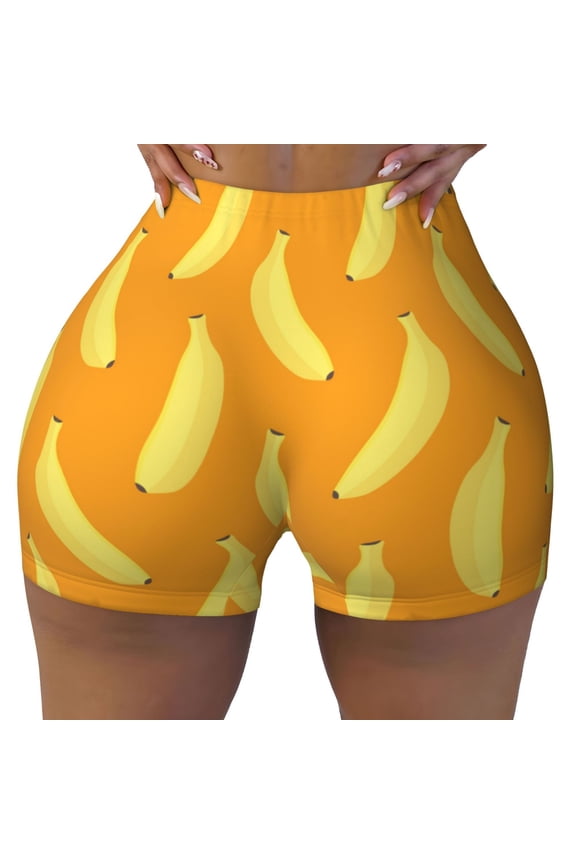 Seamless Workout Shorts Women - Cute Banana Orange Biker Gym Running Yoga Spandex Shorts for Women