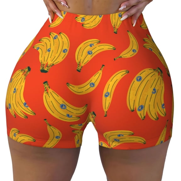 Seamless Workout Shorts Women - Cute Banana Red Biker Gym Running Yoga Spandex Shorts for Women