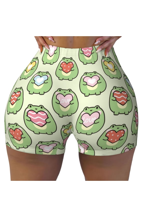 Seamless Workout Shorts Women - Cute Chubby Frog Biker Gym Running Yoga Spandex Shorts for Women