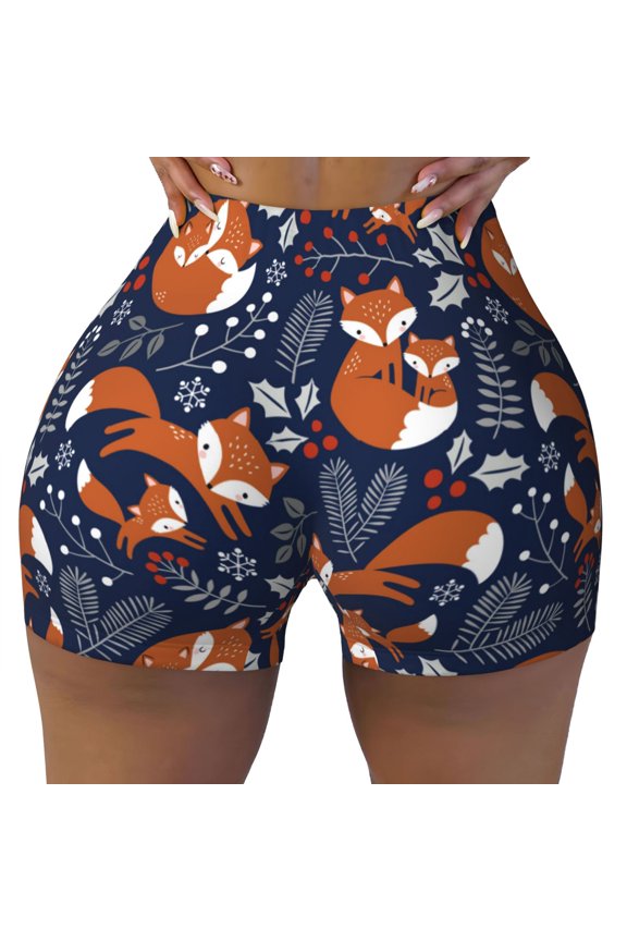 Seamless Workout Shorts Women - Cute Foxes Biker Gym Running Yoga Spandex Shorts for Women