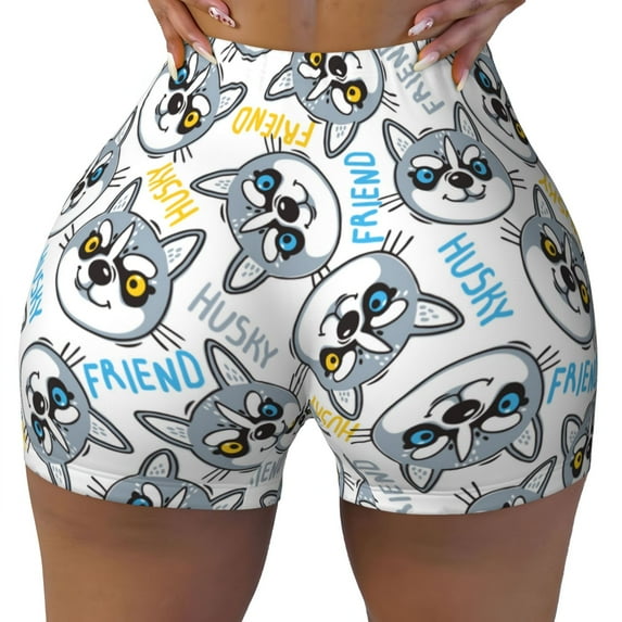 Seamless Workout Shorts Women - Cute Funny Glasses Husky Biker Gym Running Yoga Spandex Shorts for Women