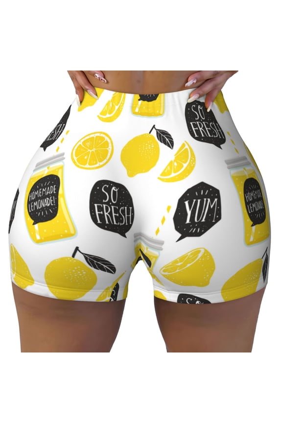 Seamless Workout Shorts Women - Cute Lemon Juice Biker Gym Running Yoga Spandex Shorts for Women