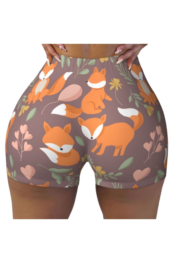 Seamless Workout Shorts Women - Cute Little Fox Biker Gym Running Yoga Spandex Shorts for Women