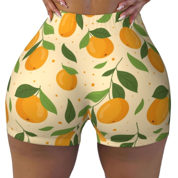 Seamless Workout Shorts Women - Cute Orange Juicy Biker Gym Running Yoga Spandex Shorts for Women