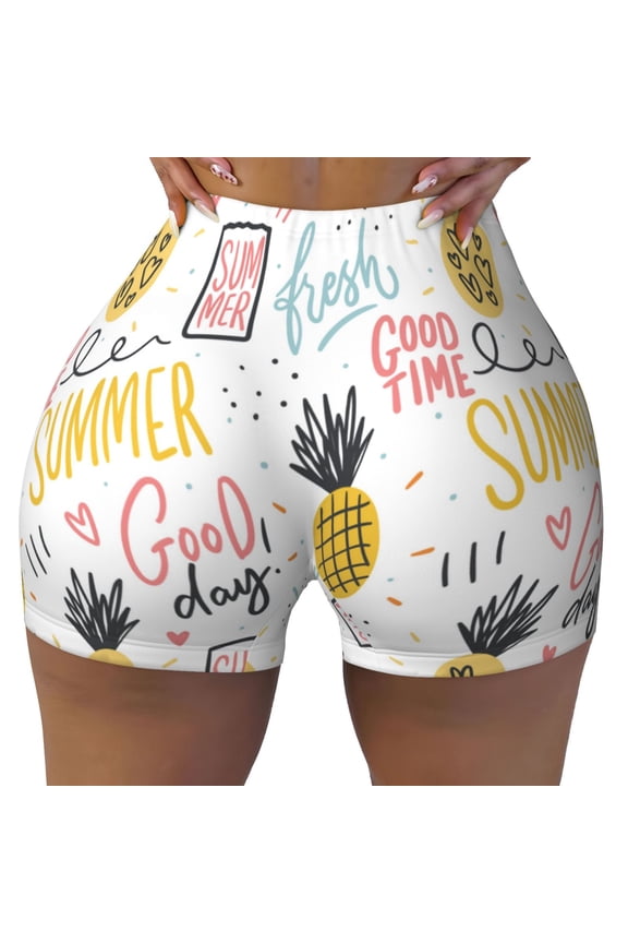 Seamless Workout Shorts Women - Cute Pineapple Good Day Biker Gym Running Yoga Spandex Shorts for Women