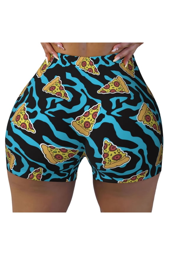 Seamless Workout Shorts Women - Cute Pizza Wave Biker Gym Running Yoga Spandex Shorts for Women