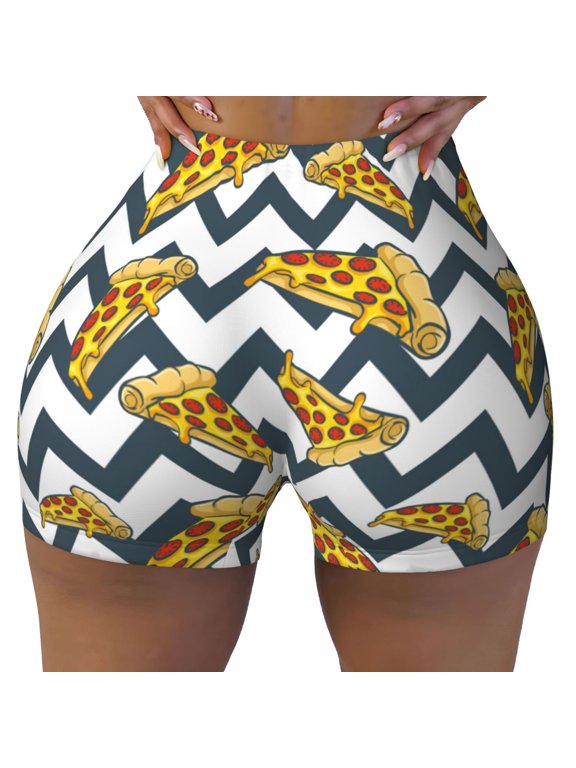 Seamless Workout Shorts Women - Cute Pizza Wavy Lines Biker Gym Running Yoga Spandex Shorts for Women