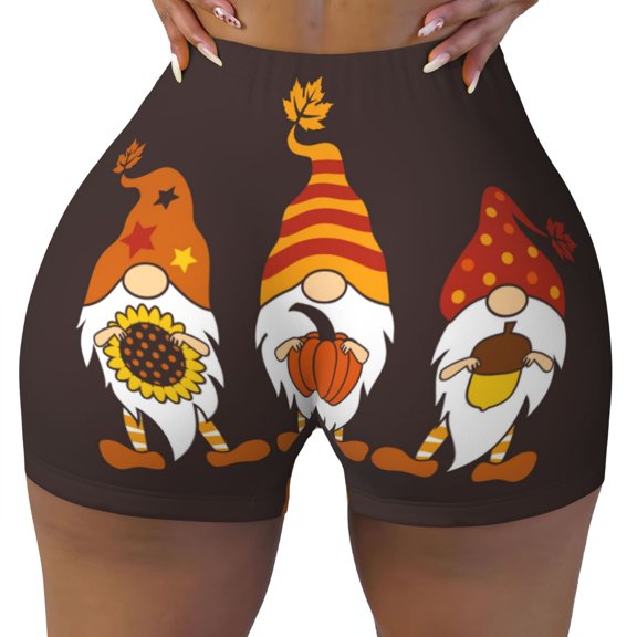 Seamless Workout Shorts Women - Fall Gnomes Biker Gym Running Yoga Spandex Shorts for Women