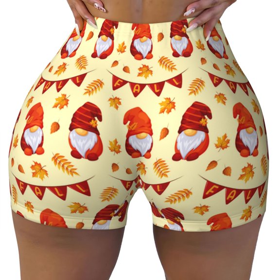 Seamless Workout Shorts Women - Fall Gnomes Biker Gym Running Yoga Spandex Shorts for Women