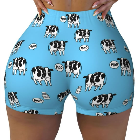 Seamless Workout Shorts Women - Farmhouse Cartoon Cute Cow Biker Gym Running Yoga Spandex Shorts for Women