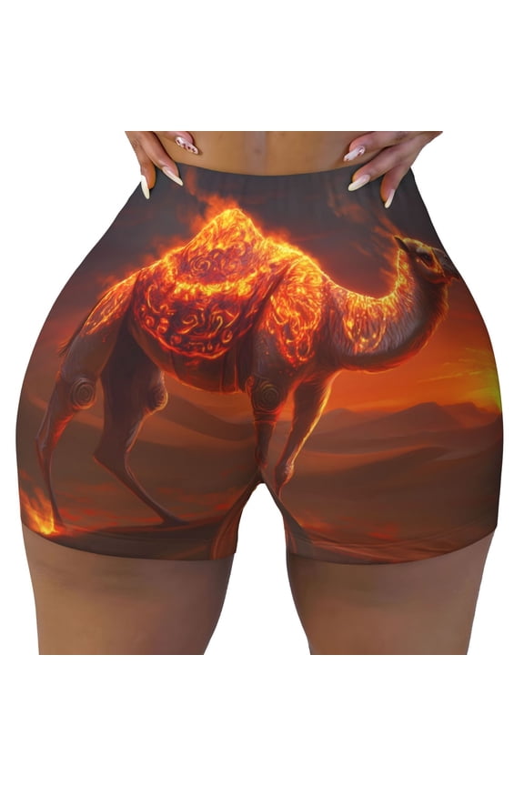 Seamless Workout Shorts Women - Fiery Desert Camel Biker Gym Running Yoga Spandex Shorts for Women